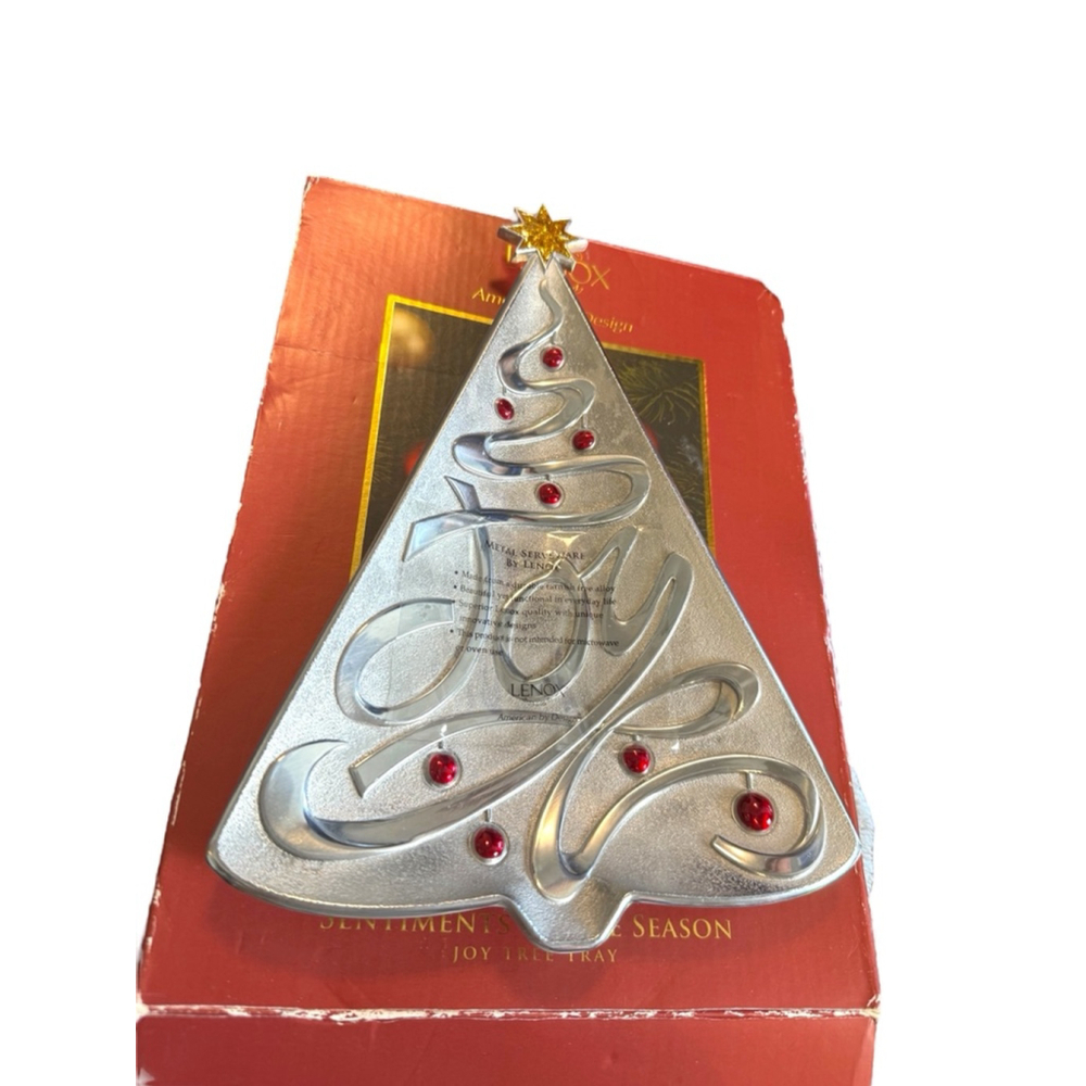 Lenox Sentiments of the Season Joy Tree Tray Red Gold